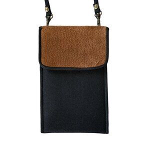 Black and camel folded crossbody bag wallet pouch card holder velcro closure